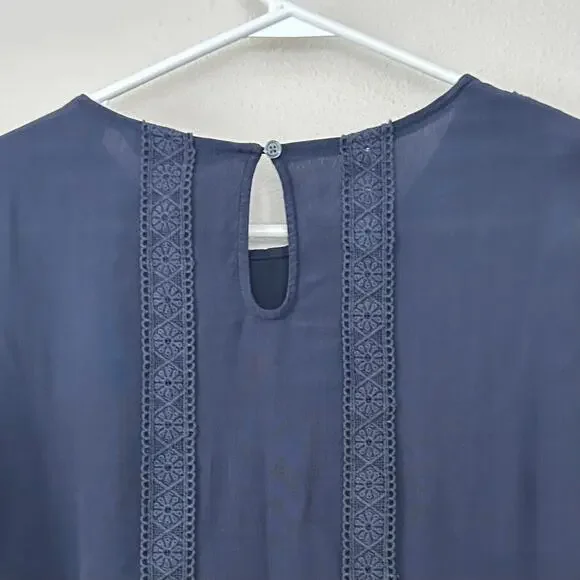 Boden Imi Jersey Trim Top long sleeve lace detail pleated boho bohemian navy 8 - Picture 8 of 11